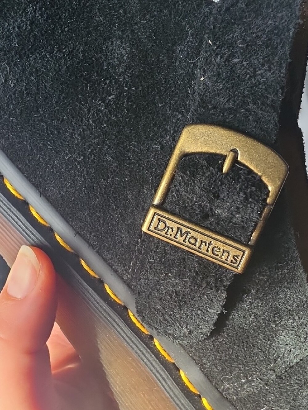 Dr. Martens Black Suede Slip-On Loafers with Gold Buckle - Picture 5 of 6